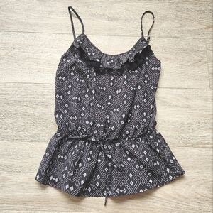 Forever 21 Boutique Black White Tank Top Womens Small Elastic Waist Aztec Print